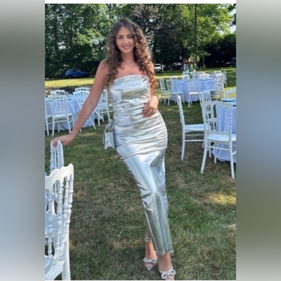 Zara Silver Strapless Dress - Picture 7 of 16